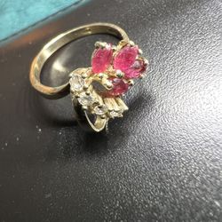 10k yellow gold ruby and diamond ring