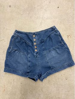Women's Blue Denim High Rise Button Front Shorts w/ Elastic Waist, Size M