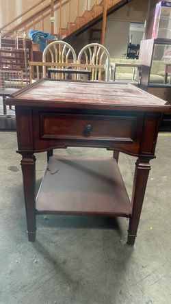 Dark Cherry Wood End Table with Drawer