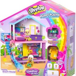 New Shopkins Happy Places Rainbow Beach House Playset - Includes House Plus 5 Petkin Accessories & Palm Tree | Compatible with All Happy Places Sets