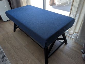 Blue Upholstered Bench with Storage Shelf - $25 OBO
