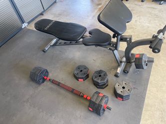 YouGym Adjustable Weight Bench with Barbell Set