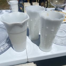 Three Milk Glass Vases About 9 Inches
