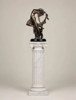Art Nouveau Bronze Finish Scarf Dancer Statue - Nude Female Figure on Black Marble Base (NO column)