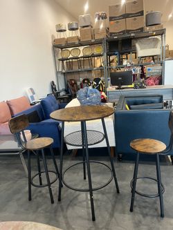 3 Piece Pub Table Set, 2-Tier Small Round bar Bistro Table