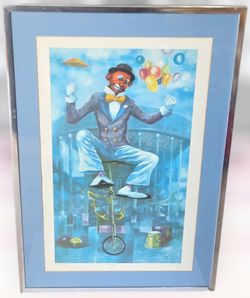 VINTAGE George Russin Framed Artists Proof "Unicycle" Signed 31"x21" Lithograph