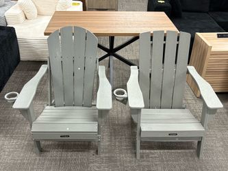 Set of 2, Folding Adirondack Chairs with Cup Holder, Weather Resistant HDPE Plastic Outdoor Chairs, Heavy Duty Patio Lounge Fire Pit Chairs for Deck, 