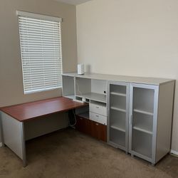 Home Office Desk With Cabinets, Desk, Drawers