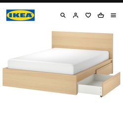 Queen IKEA MALM High bed frame/2 storage boxes