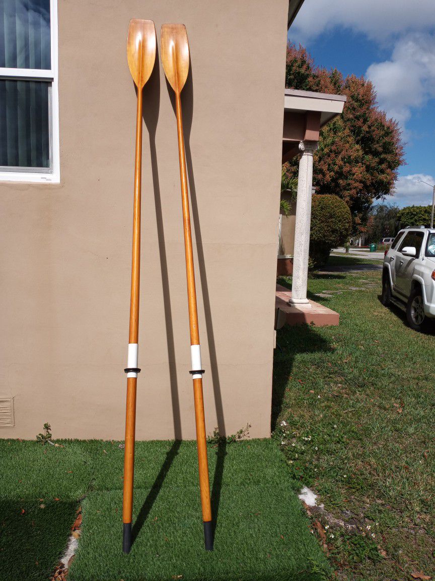Photo Pair of 9 Ft 8 Wood Boat Oars