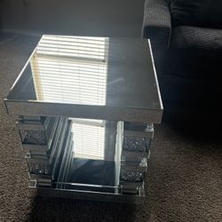 Glass Mirror End Table 