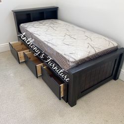 Twin Bed & Bamboo Mattress + Drawers 