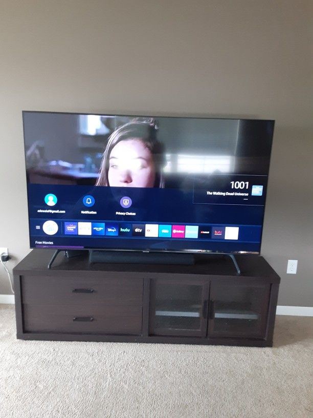 75' Samsung Smart Tv, Samsung Sound Bar And TV Stand