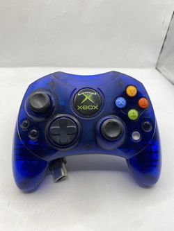 Original Xbox Controller S-Type Clear Blue Genuine OEM w/ Breakaway Cable TESTED