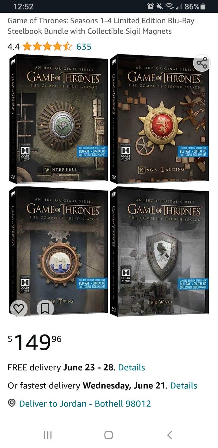 Game Of Thrones S.1-5 Steelbook Magnet Sigil Special Edition