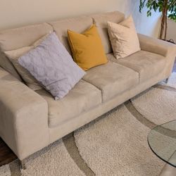 Modern Beige Sofa Set - Elegant with Silver Legs