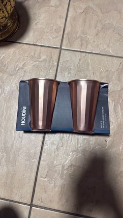 Two brand new Houdini copper tumblers