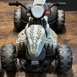 Large Jurassic Park Raptor Power Wheels 4wheeler & Talking Helmet/mask & Battery Operated Dinosaurs(description Below)
