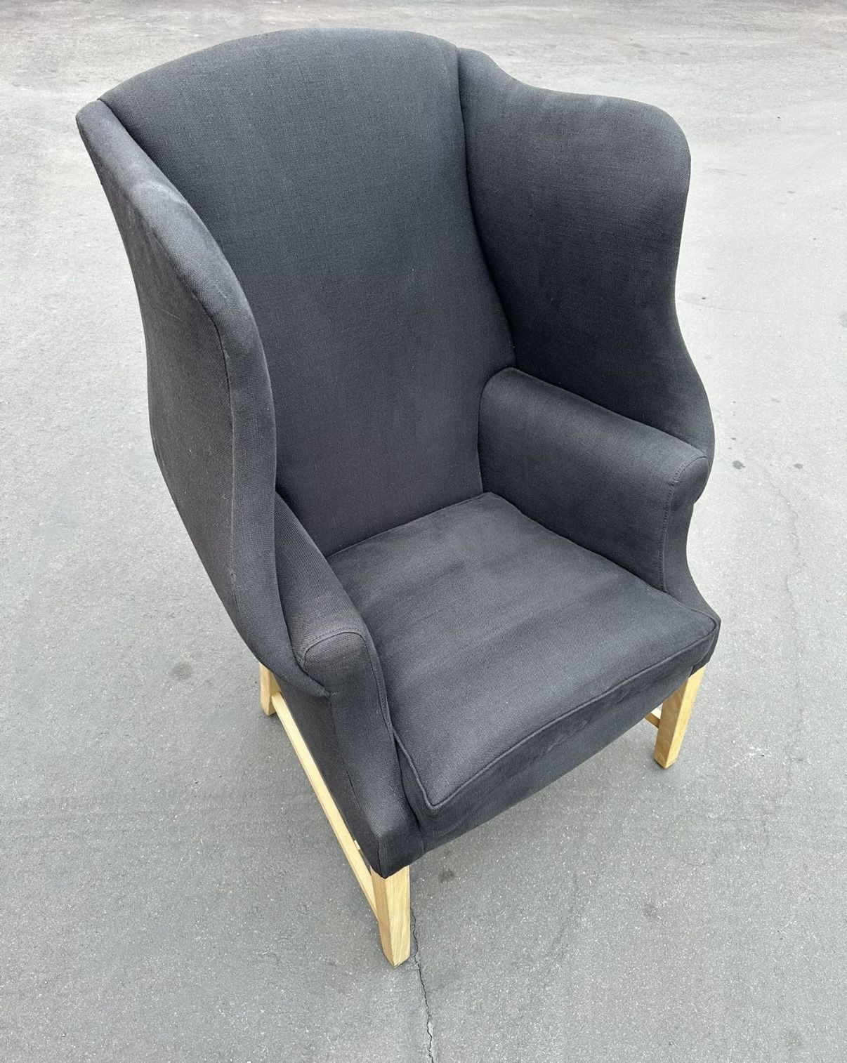 Restoration Hardware 1920's Gregorian Wingback Chair / Black Linen