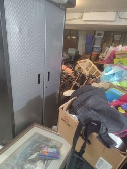 Gray Metal Storage Cabinet with Diamond Plate Doors