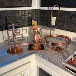 Copper Fruit Bowl, Cooking Book Holder, Utensils Holder Napkin Holder Pot Plate