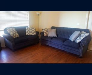 Navy Blue Tufted Sofa and Loveseat Set