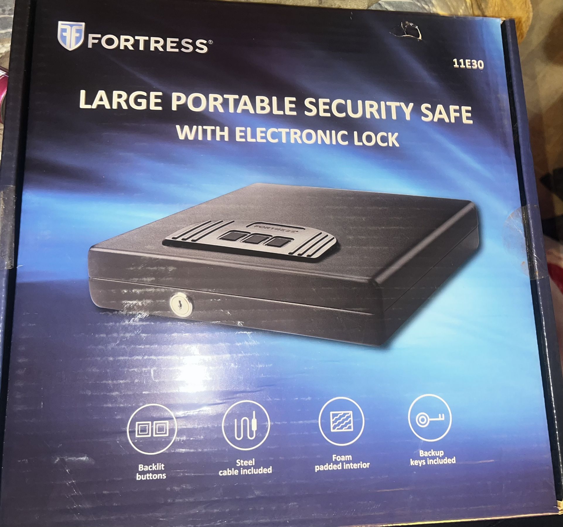 Fortress Safe, Electronic Lock, Interior Foam Padding, Steel Cable
