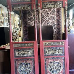 Antique Chinese Carved & Lacquered Panels