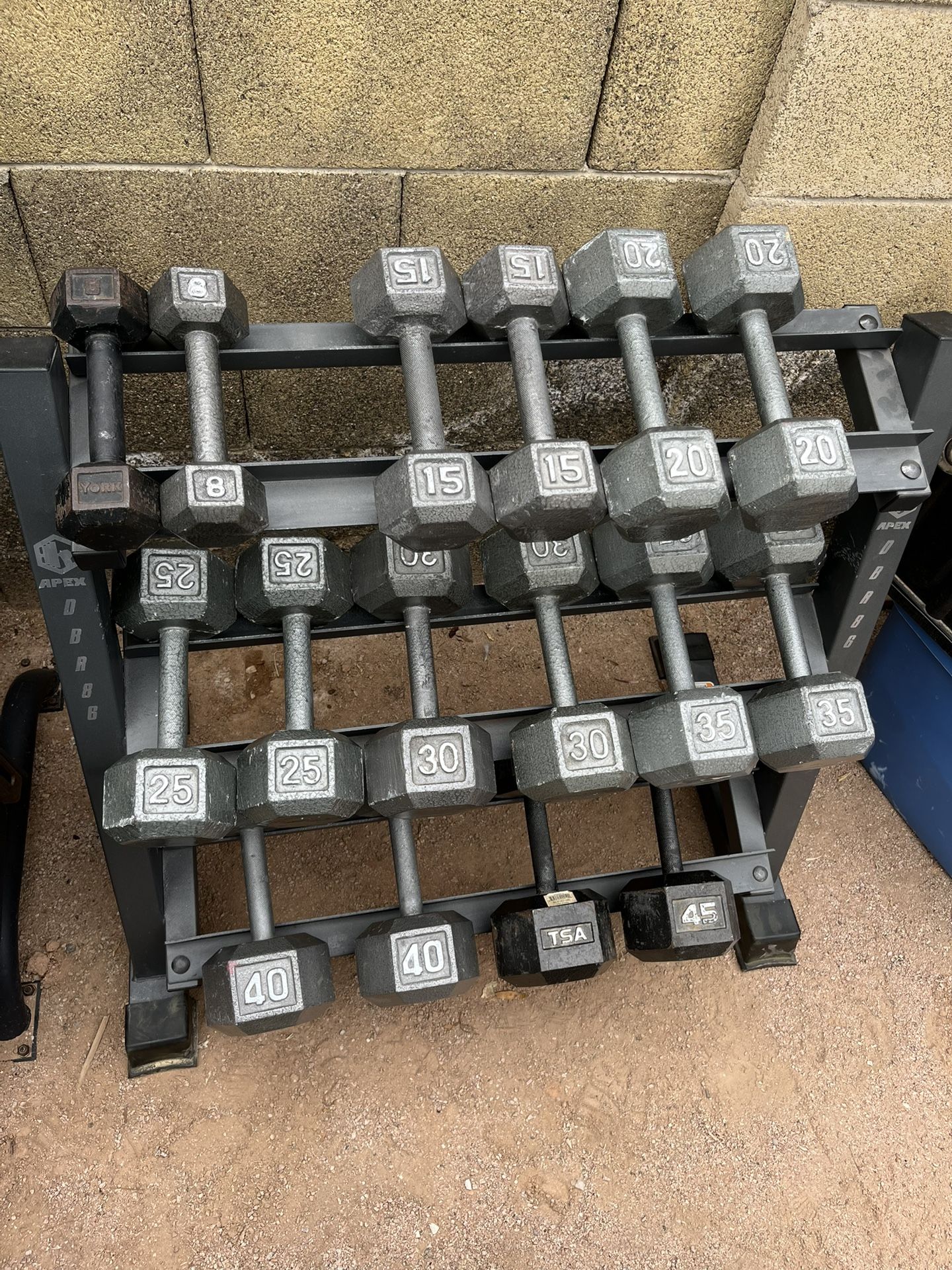 8-45lb Hex Iron Dumbbell Set Weights 436lbs With Rack