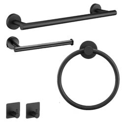 Matte Black Bathroom Accessories, Bathroom Hardware Set, SUS304 Stainless Steel Bathroom Towel Bar Set with 24 Inch Towel Holder, 2 Towel Hooks, Toile