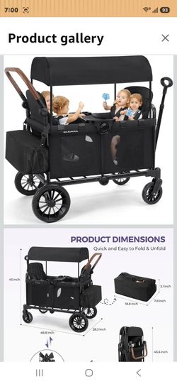ELEMARA Wagon Stroller 4 Seater, Premium Stroller Wagon for 4 Kids, Foldable All-Terrain Wagon for Kids with Canopy, Adjustable Push/Pull Handles,Conv