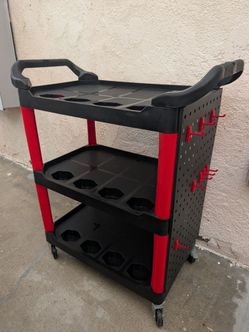 3-Shelf Rolling Tool Cart with Pegboard