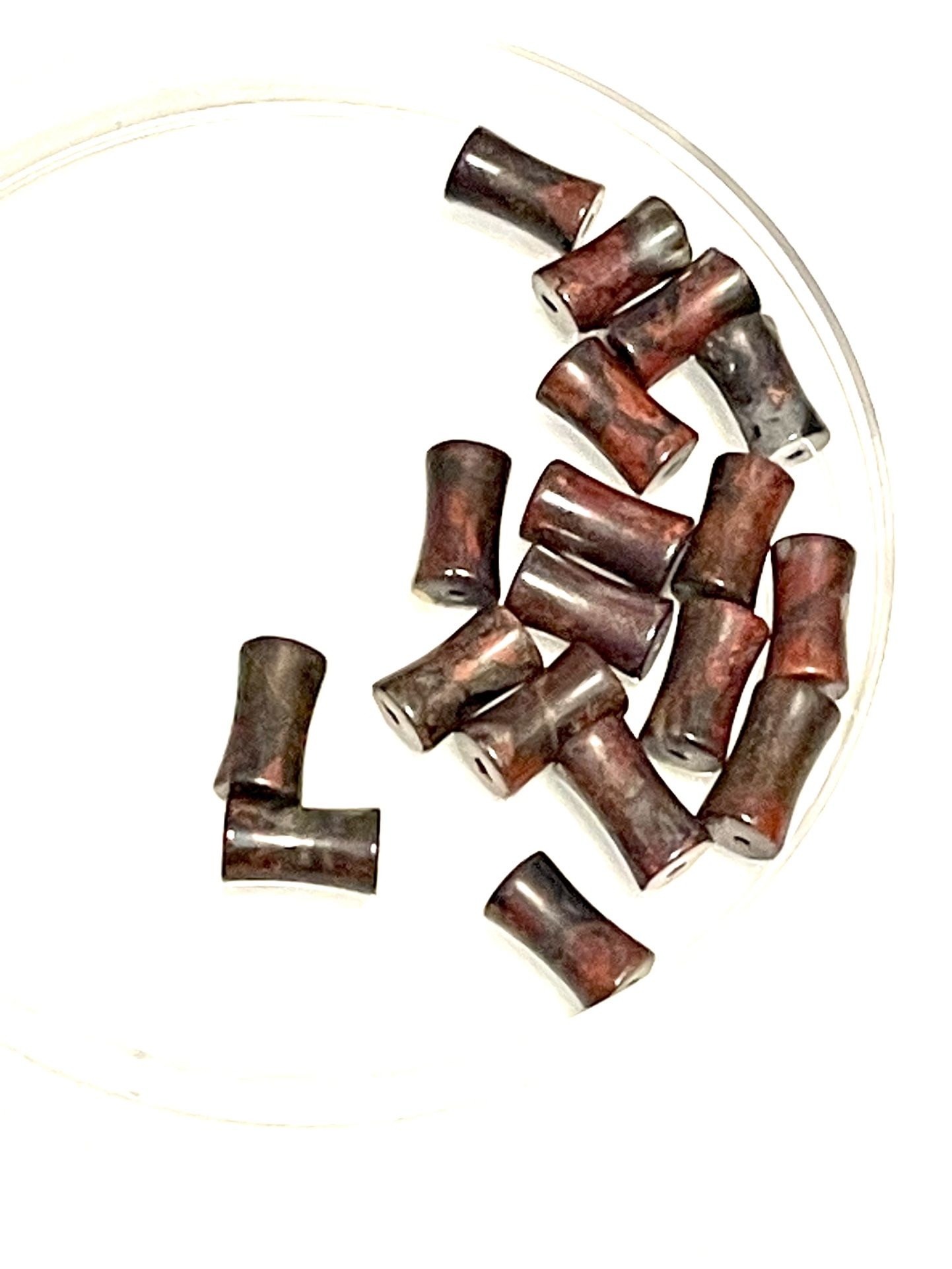 Lot Of 18 Poppy Jasper Pinch Tube Beads