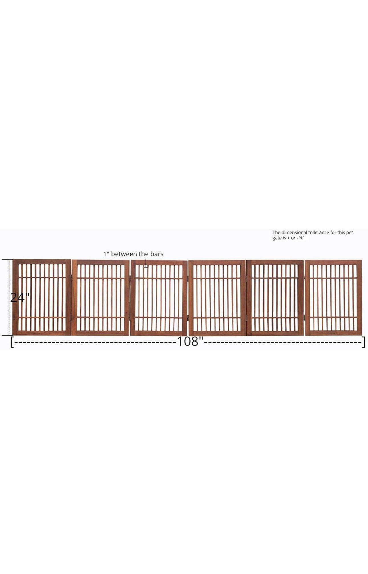 Pet Dog Gate Strong and Durable Freestanding Folding Acacia Hardwood Portable Wooden Fence Indoors or Outdoors by Urnporium (Brown Pet Gate, 6 Panel