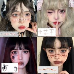 A set of 6 Halloween injured stitch puppet makeup tattoo stickers yandere nun cute ghost scar sweet sad face stickers