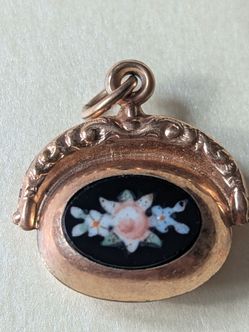 Antique Gold-Tone Micro Mosaic  vintage Floral Pendant