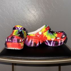 Platform Rainbow Tie-Dye Crocs + Charms 