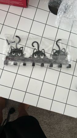 Cute Cat Wall Hook Rack – Metal – 5 Hooks for Keys, Leashes, or Towels 🐾”