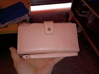 Pink Pebbled Leather Bifold Wallet Wristlet