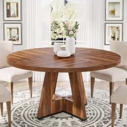 Tribesigns 47 inch Round Dining Table Wood Kitchen Table for Dining Room, Brown 🌱