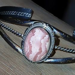Sterling Silver And Rhodochrosite Women's Cuff Bracelet