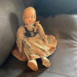Antique Cloth Doll With Wooden Head