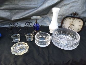 Mixed Home Decor Lot – Clock, Vase, Crystal & More