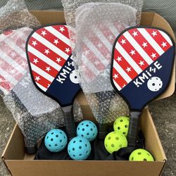 NEW Pickleball Paddles Set of 4 W/ 6 Balls & Bag, 9 Ply Premium Wood Pickleball Racquet W/ Ergonomic Grip !