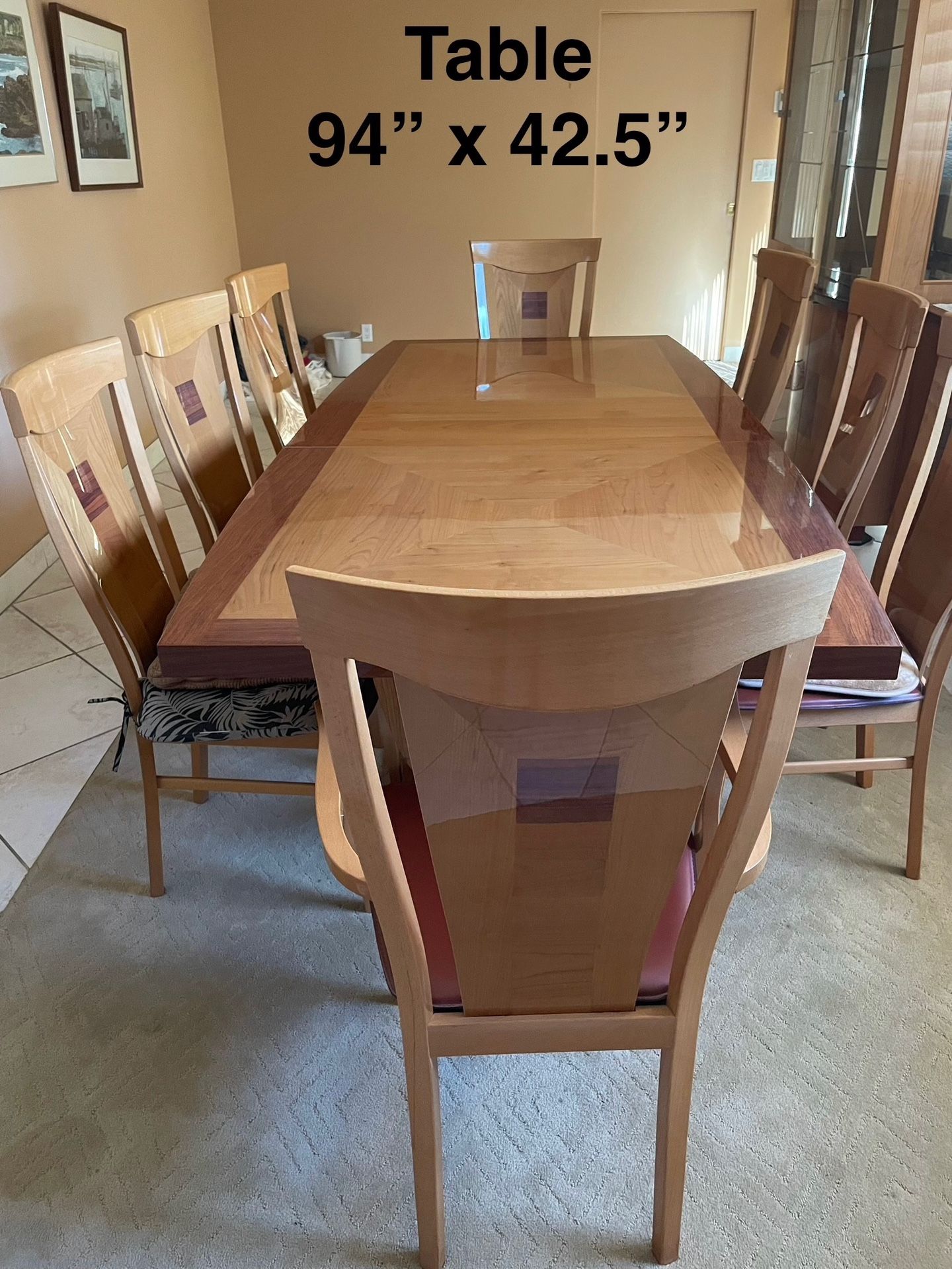 Cherry Wood Table + 8 Chairs Set