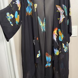 Citron Santa Monica Silk Chiffon Butterfly Kimono One Size 