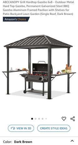 Grill Hardtop Gazebo 6x8 - Outdoor Metal Hard Top Gazebo, Permanent Galvanized Steel BBQ Gazebo Aluminum Framed Pavilion with Shelves for Patio Backya