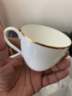 White Porcelain Tea Cup with Gold Rim