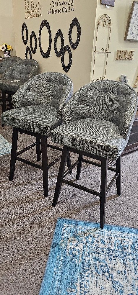 Swivel Gray Bar Stool Set Of 2
