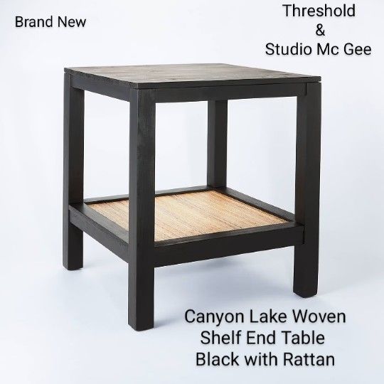 Brand New ( Set Of 2) Threshold Designed Studio Mc Gee Canyon Lake Woven Shelf End Table Black With Rattan